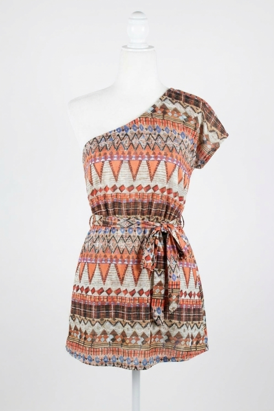 NEW BLU PEPPER one shoulder dress in multi coral